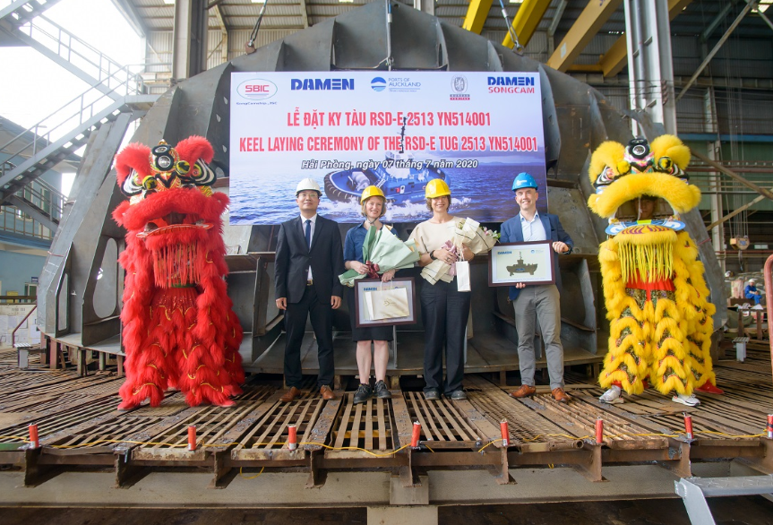 Damen: Keel laid for Ports of Auckland’s fully electric tug